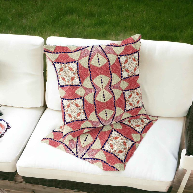 Set of Two 16" X 16" Yellow and White Blown Seam Eclectic Indoor Outdoor Throw Pillow