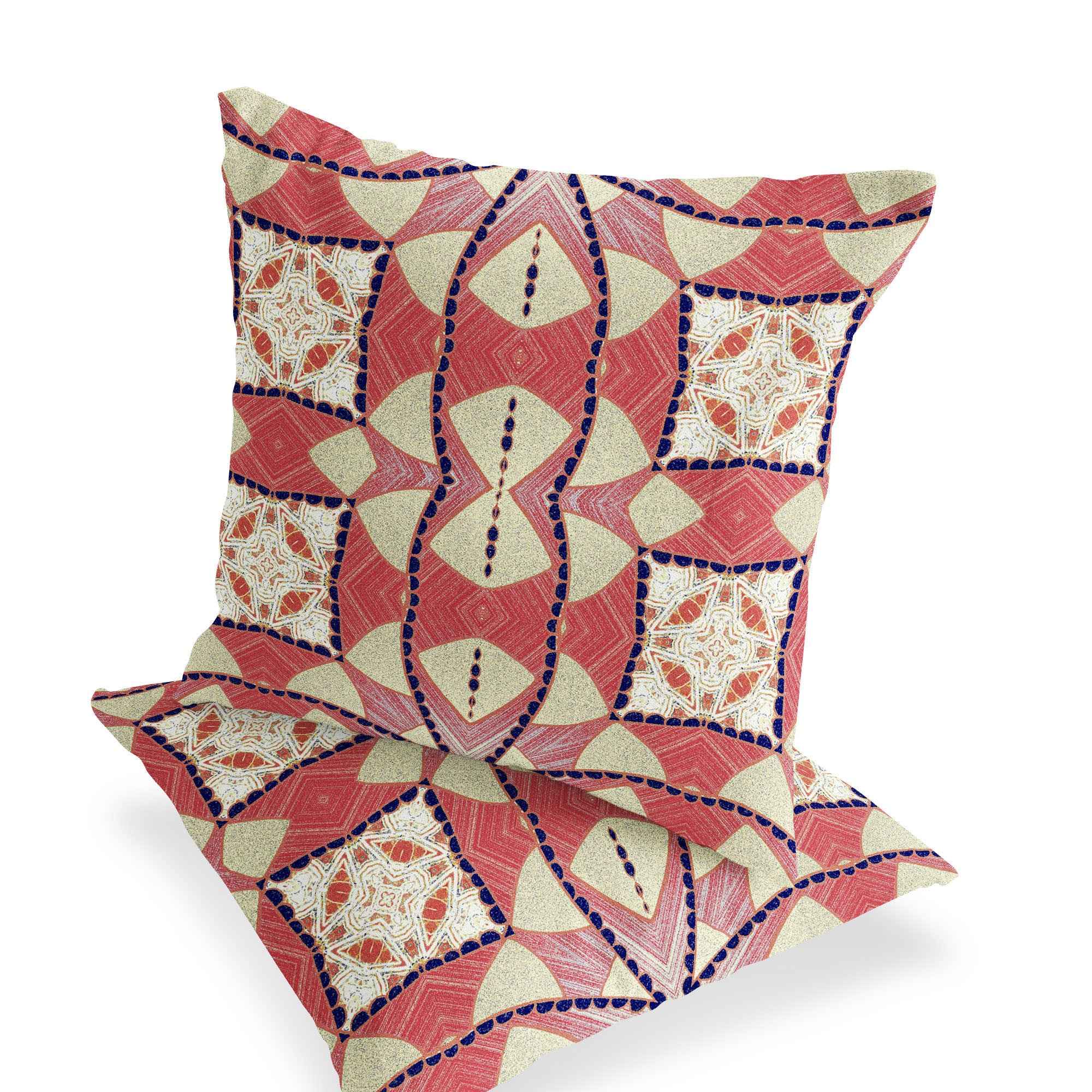 Set of Two 16" X 16" Yellow and White Blown Seam Eclectic Indoor Outdoor Throw Pillow