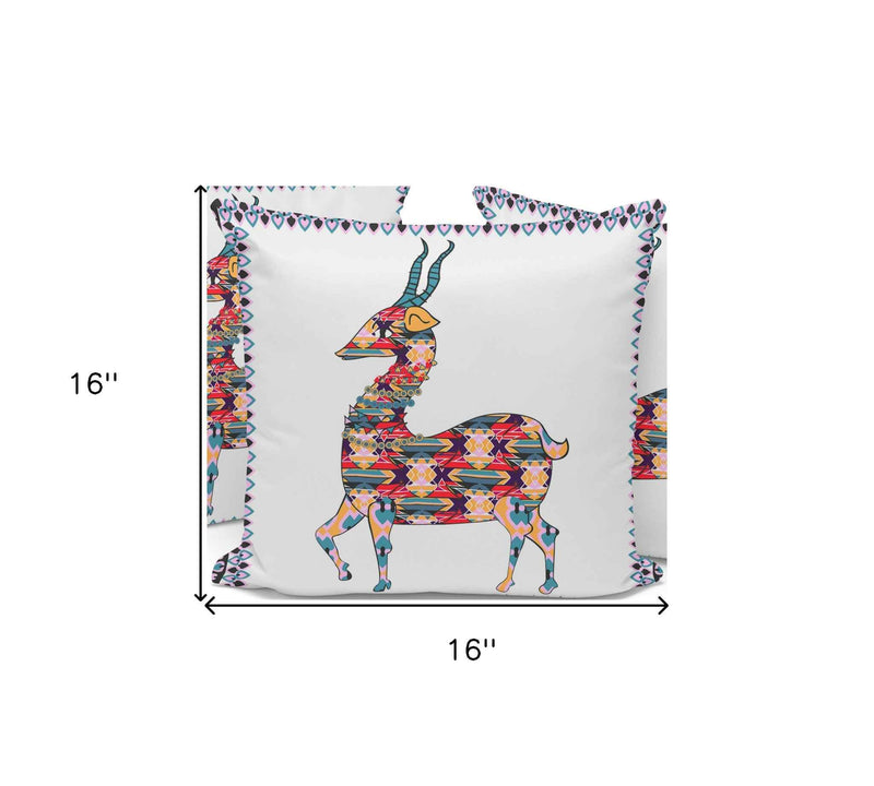 Set of Three 16" X 16" Red and White Deer Indoor Outdoor Throw Pillow