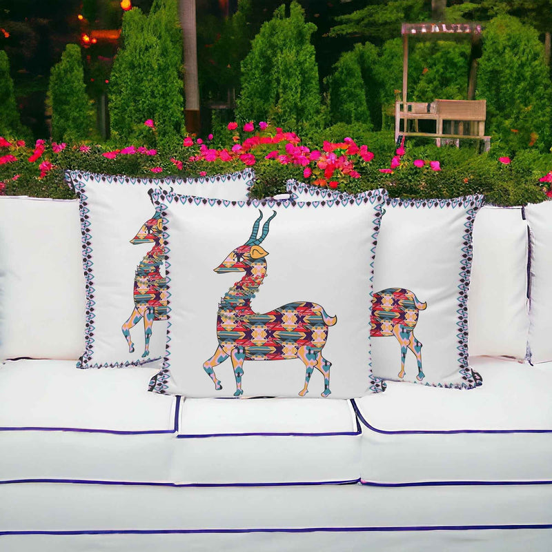 Set of Three 16" X 16" Red and White Deer Indoor Outdoor Throw Pillow