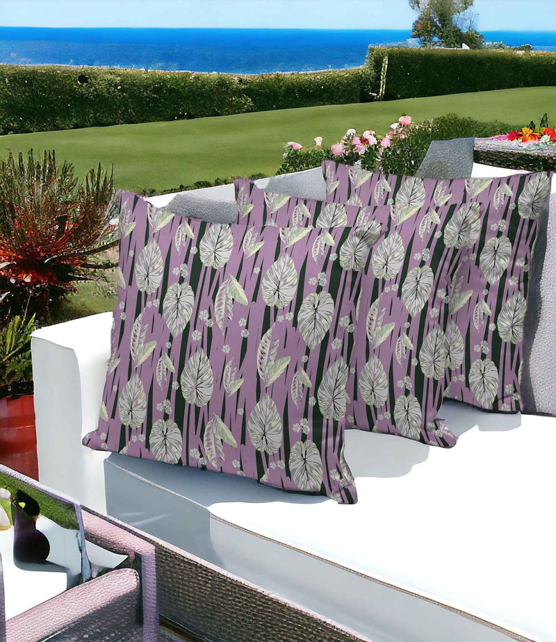 Set of Three 16" X 16" Pink and Black Botanical Indoor Outdoor Throw Pillow