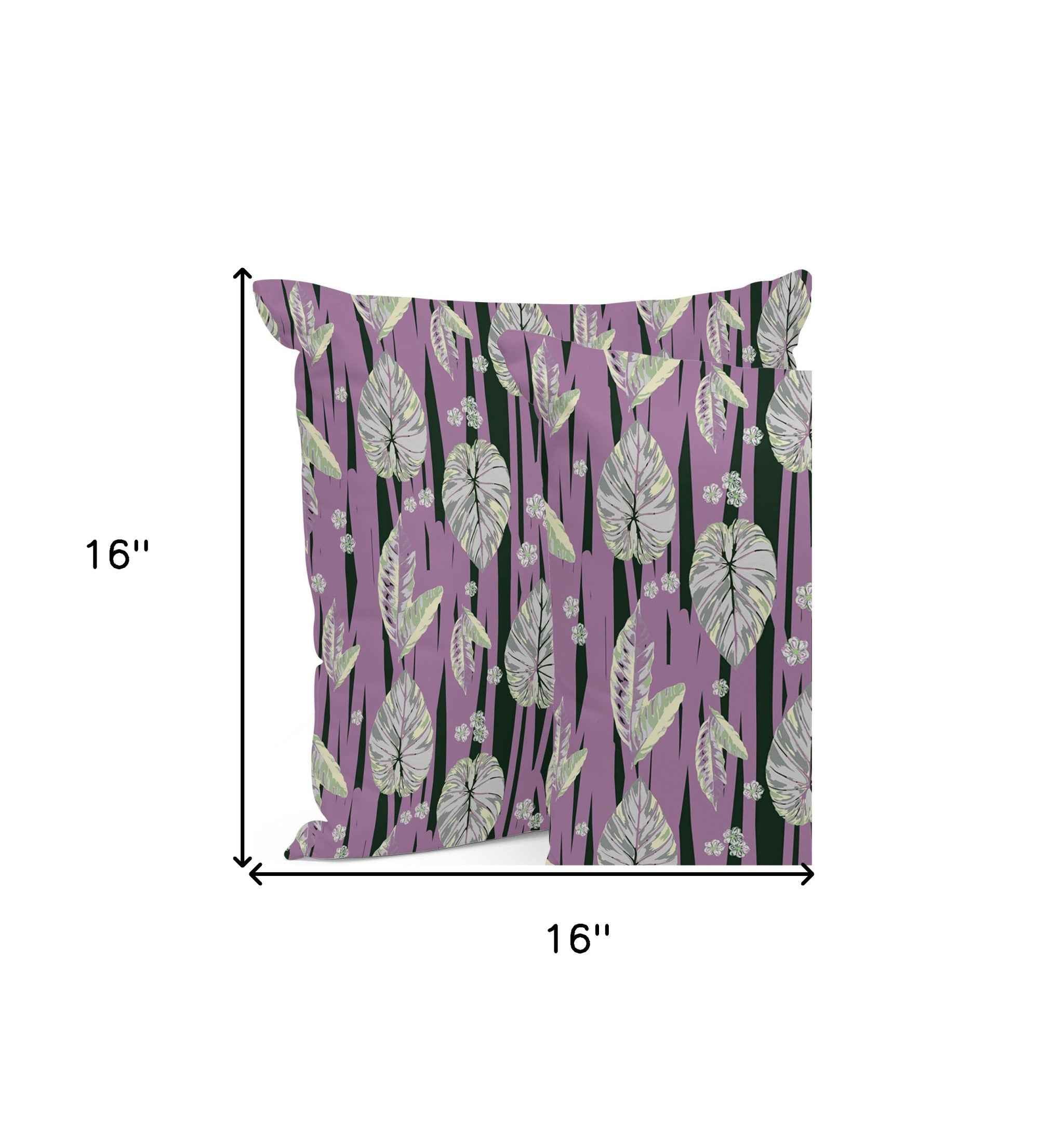 Set of Three 16" X 16" Pink and Black Botanical Indoor Outdoor Throw Pillow