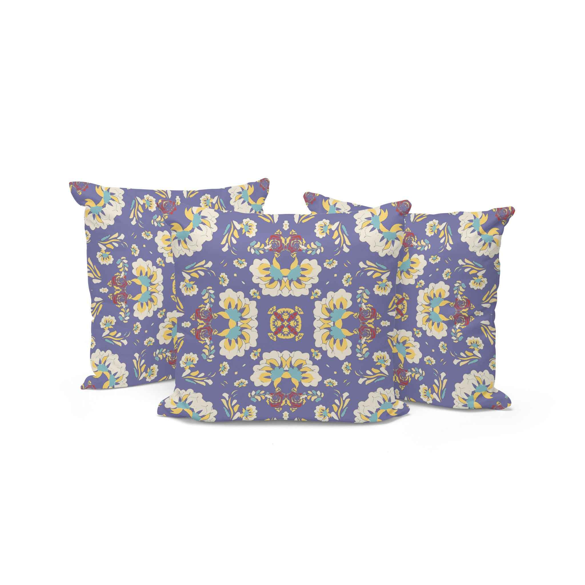 Set of Three Purple and White Botanical Indoor Outdoor Throw Pillow