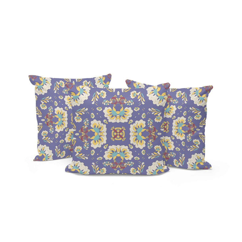 Set of Three Purple and White Botanical Indoor Outdoor Throw Pillow