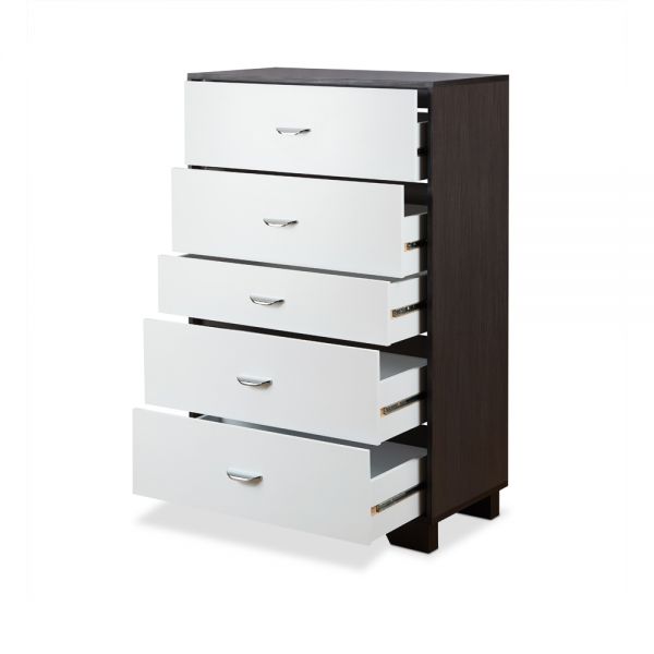 32" Brown and White Five Drawer Standard Chest - Bed & Bath