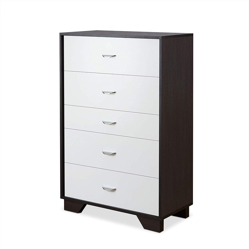 32" Brown and White Five Drawer Standard Chest - Bed & Bath