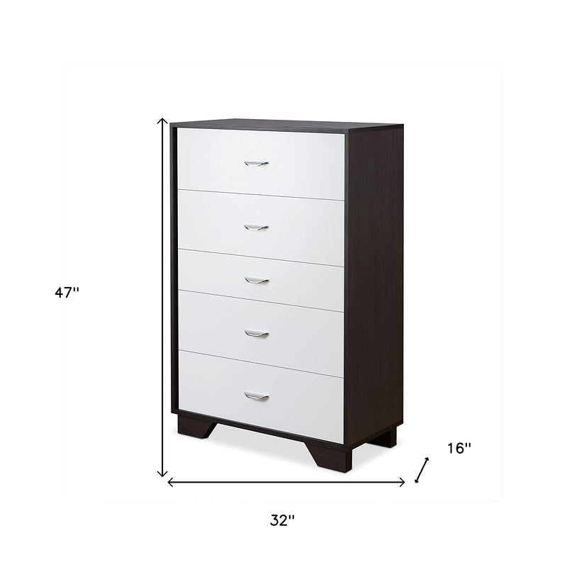 32" Brown and White Five Drawer Standard Chest - Bed & Bath