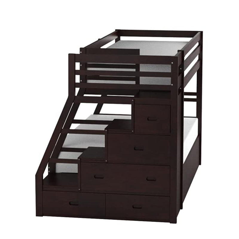 Espresso Twin Over Full Solid Wood Bunk Bed With Trundle And Storage - Bed & Bath