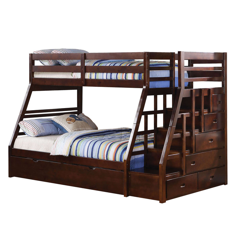 Espresso Twin Over Full Solid Wood Bunk Bed With Trundle And Storage - Bed & Bath