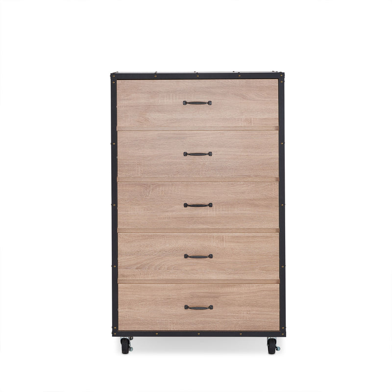 31" Oak Wood Five Drawer Dresser - Bed & Bath