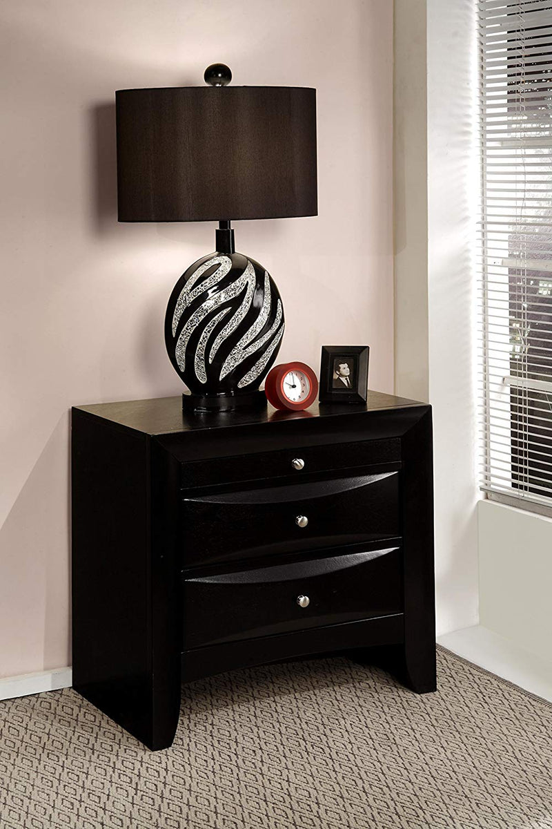 25" Black Solid Wood Three Drawer Nightstand - Bed & Bath