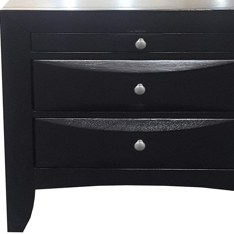 25" Black Solid Wood Three Drawer Nightstand - Bed & Bath
