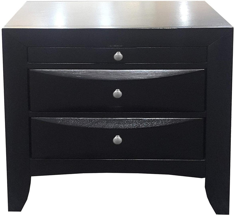25" Black Solid Wood Three Drawer Nightstand - Bed & Bath