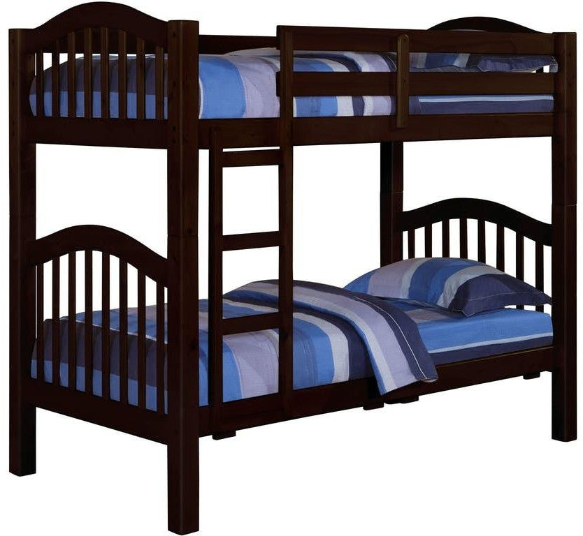 80" X 43" X 69" Espresso Pine Wood Twin Over Twin Bunk Bed - Bed & Bath