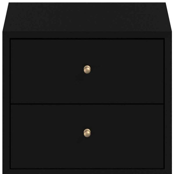 26" Black Solid Wood Two Drawer Nightstand