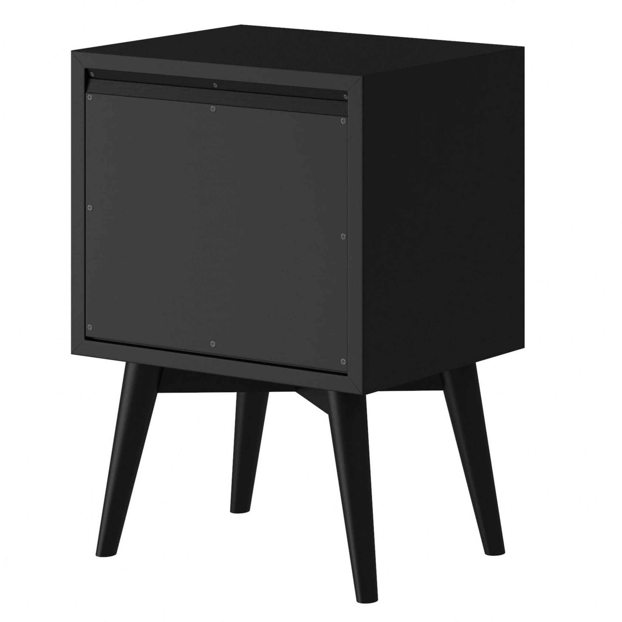26" Black Solid Wood Two Drawer Nightstand
