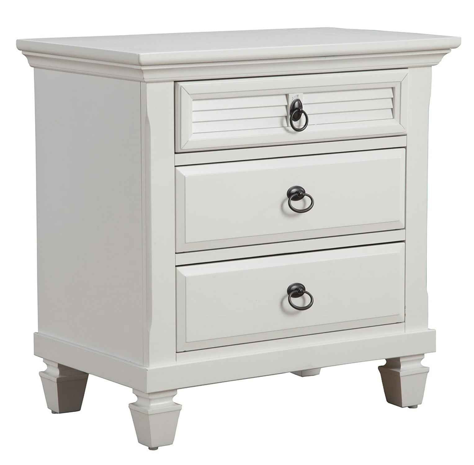 28" White Wood Three Drawer Nightstand