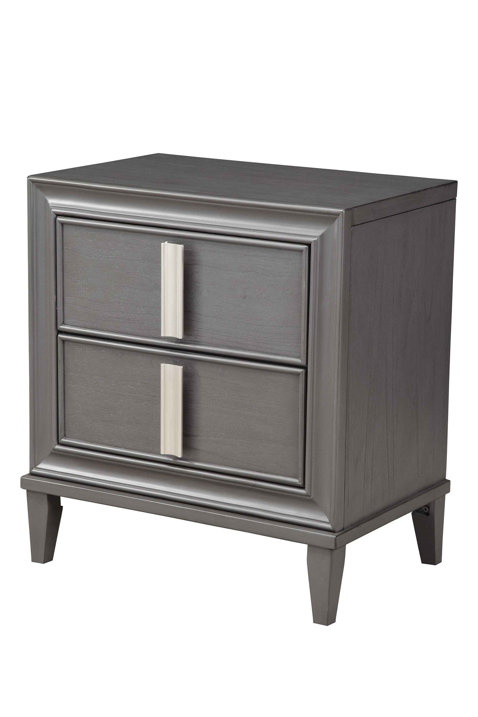 29" Dark Gray Solid Wood and Wood Two Drawer Nightstand