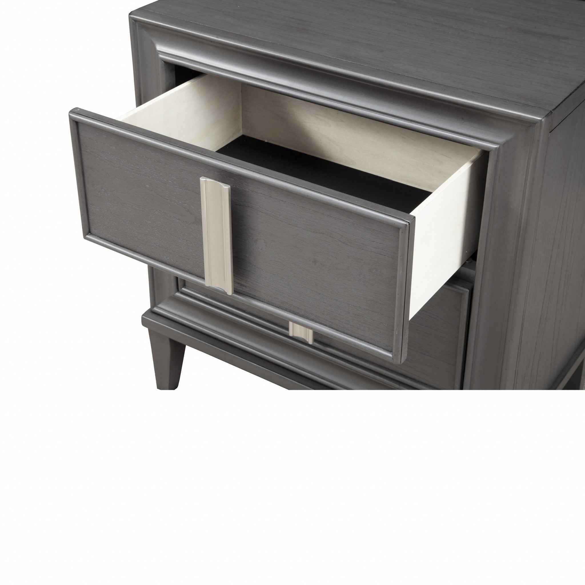 29" Dark Gray Solid Wood and Wood Two Drawer Nightstand