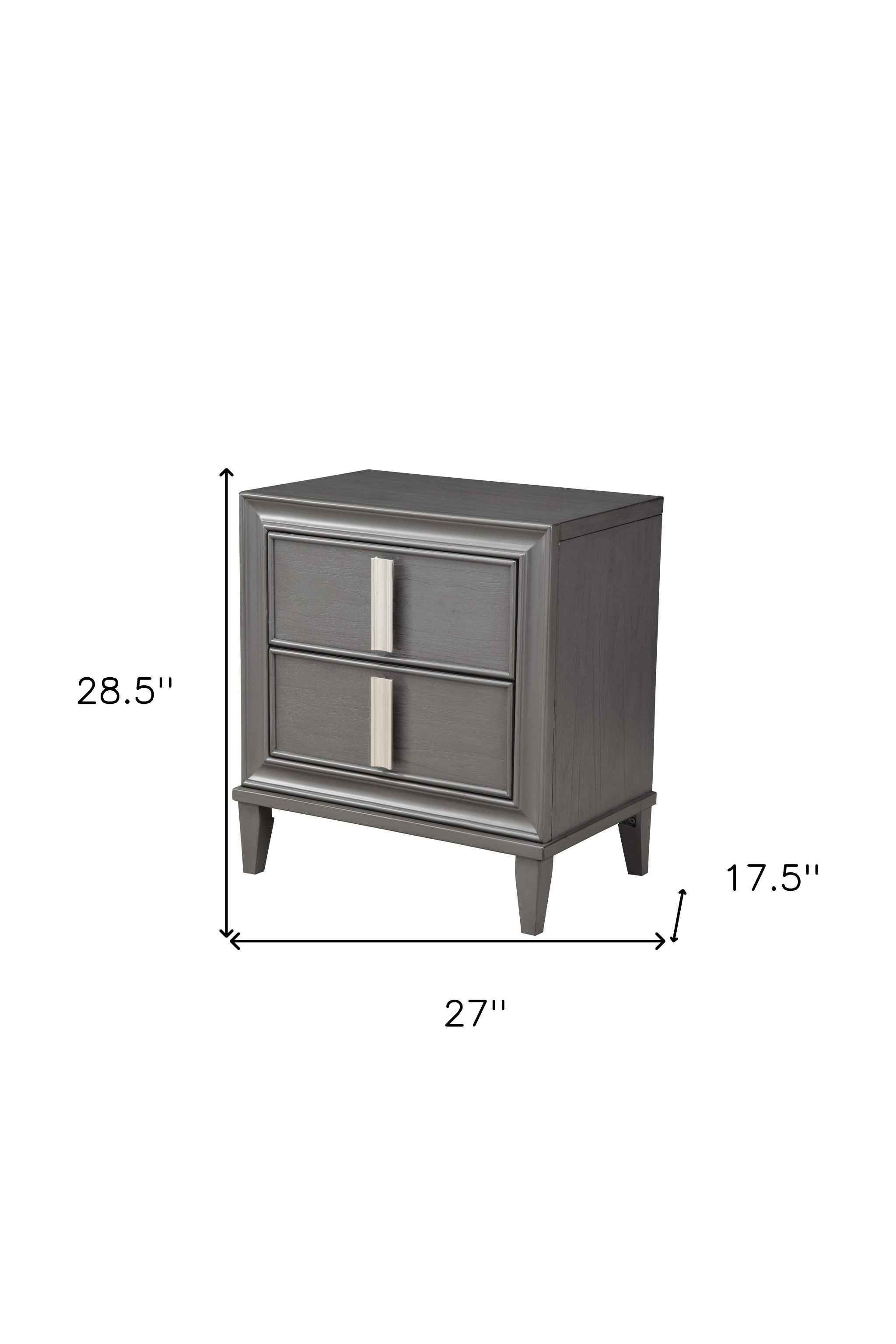 29" Dark Gray Solid Wood and Wood Two Drawer Nightstand
