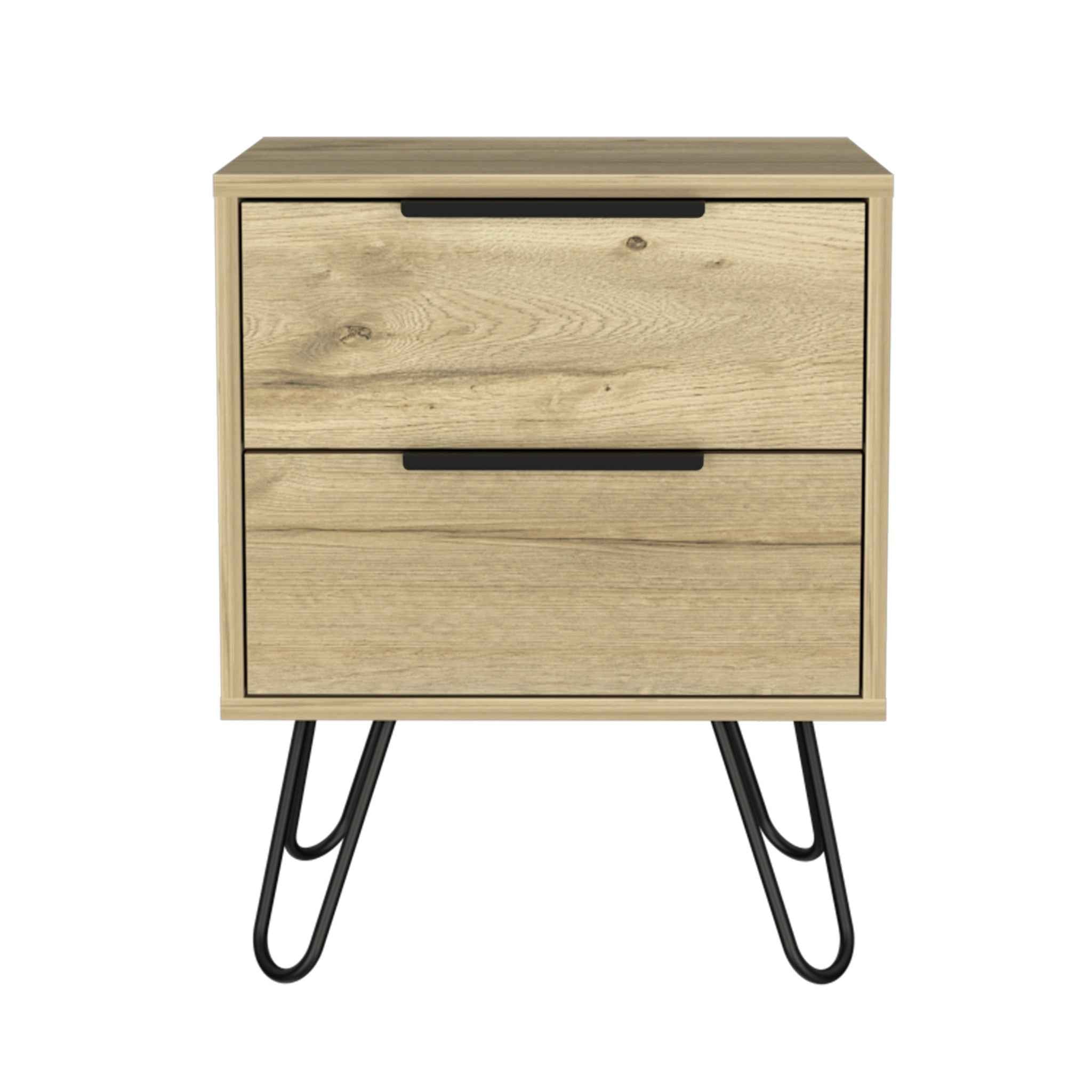 22" Oak Wood Two Drawer Nightstand