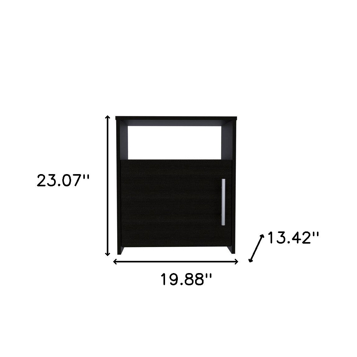 Black nightstand dimensions: 23.07 in H, 19.88 in W, 13.42 in D