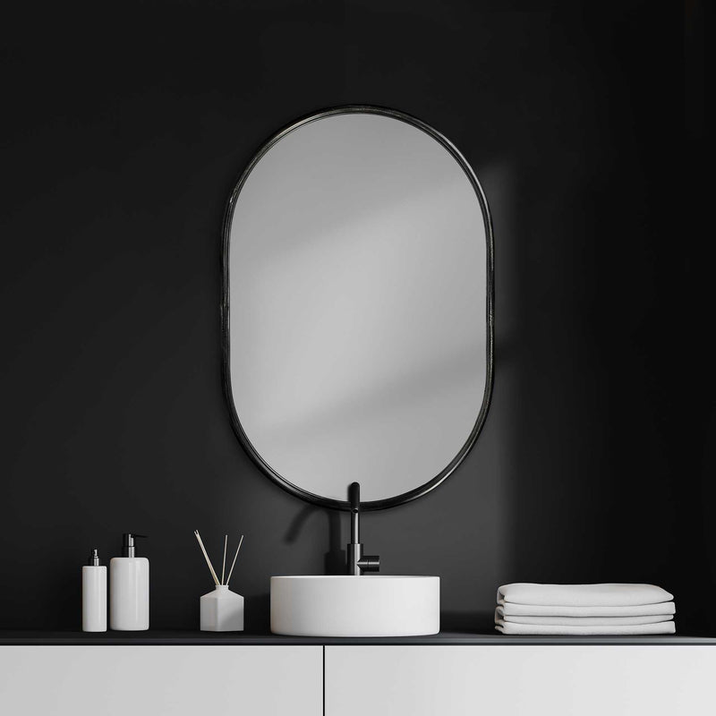 36" Black Oval Metal Framed Accent Mirror - Bed & Bath