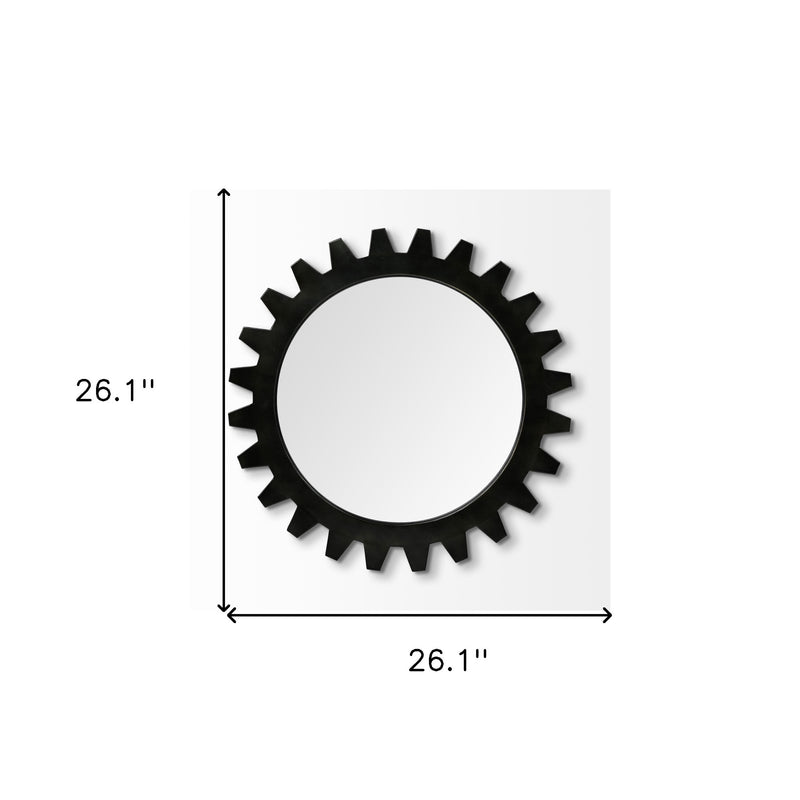 26" Black Cog Round Metal Frame Wall Mirror - Bed & Bath