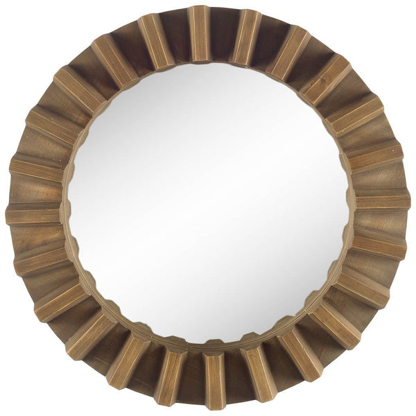 26" Brown Round Wood Framed Accent Mirror - Bed & Bath
