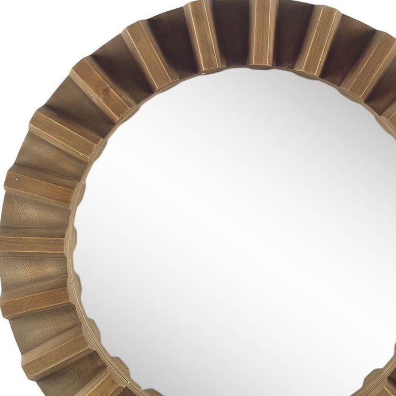 26" Brown Round Wood Framed Accent Mirror - Bed & Bath