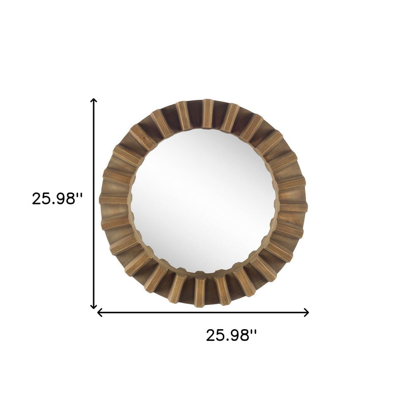 26" Brown Round Wood Framed Accent Mirror - Bed & Bath