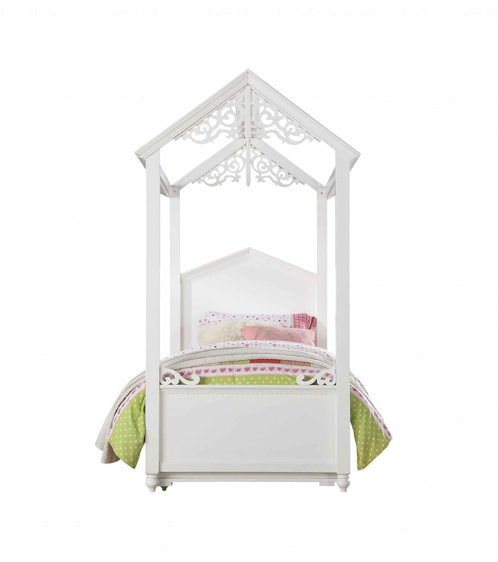 White Wood Twin Canopy Bed Frame