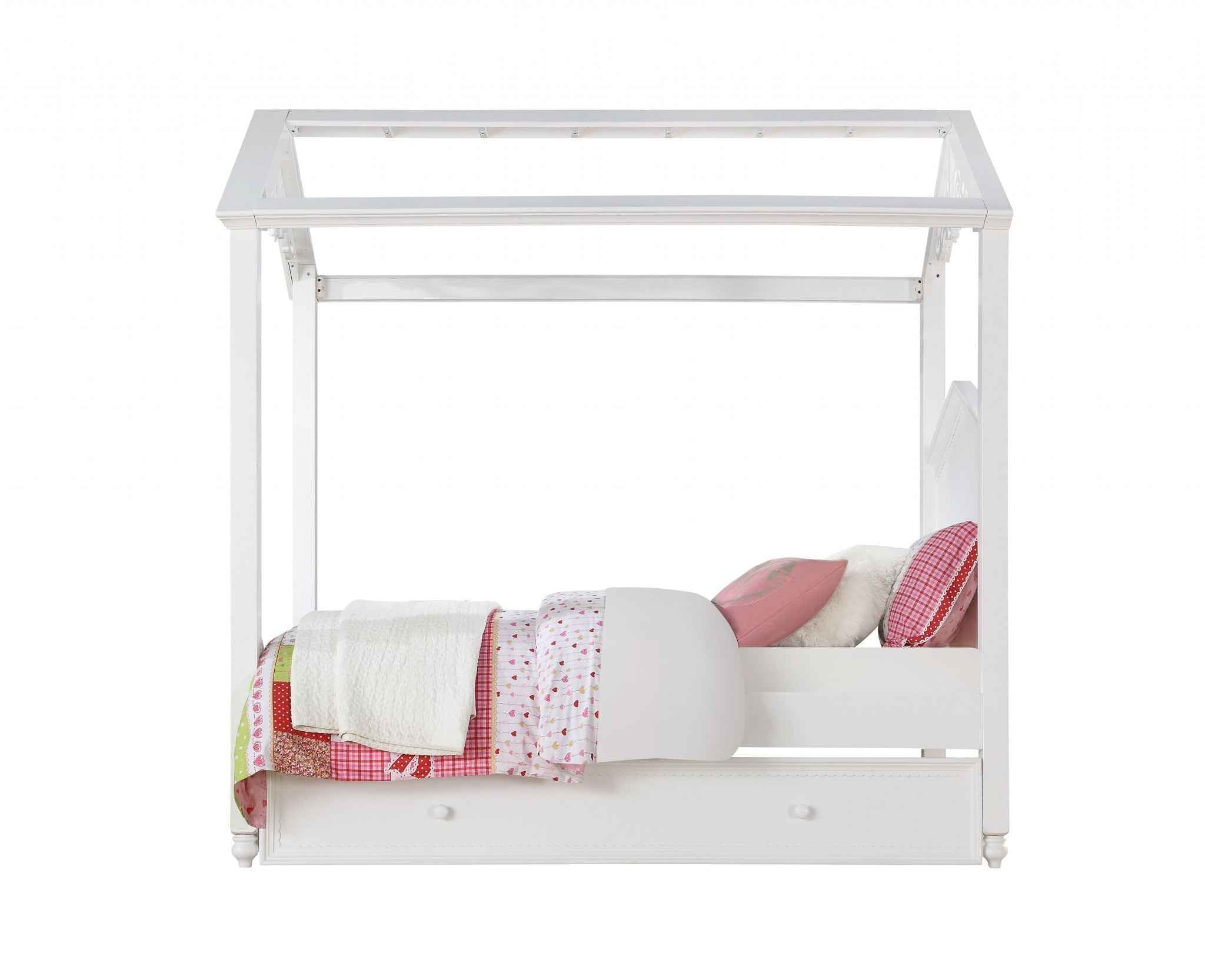 White Wood Twin Canopy Bed Frame