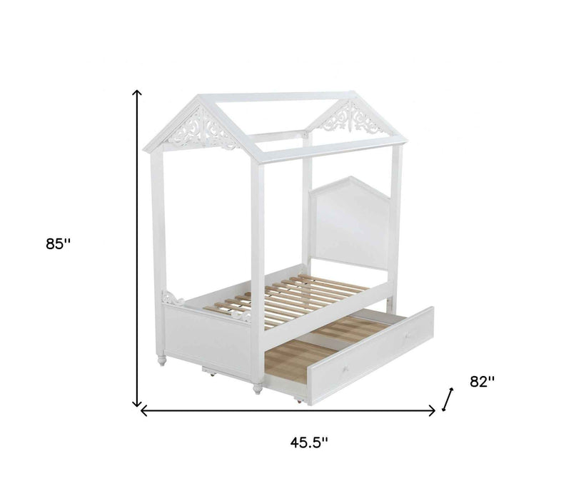 White Wood Twin Canopy Bed Frame