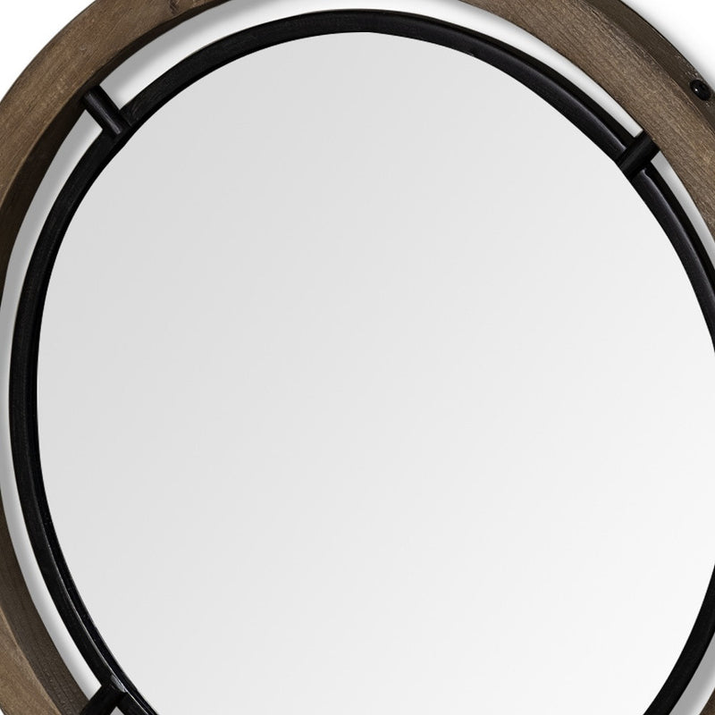 28" Brown Round Wood Framed Accent Mirror - Bed & Bath
