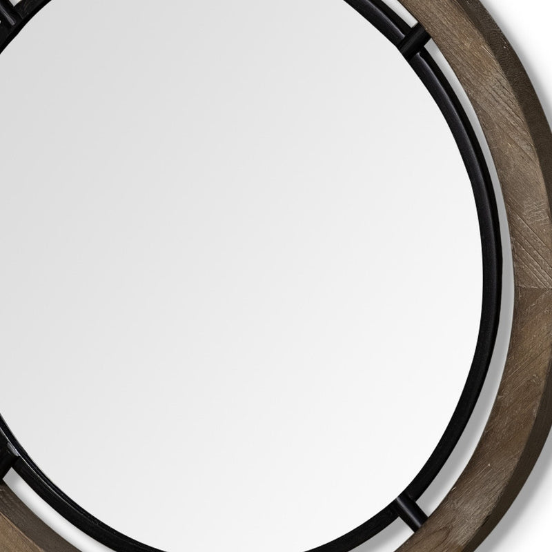 28" Brown Round Wood Framed Accent Mirror - Bed & Bath