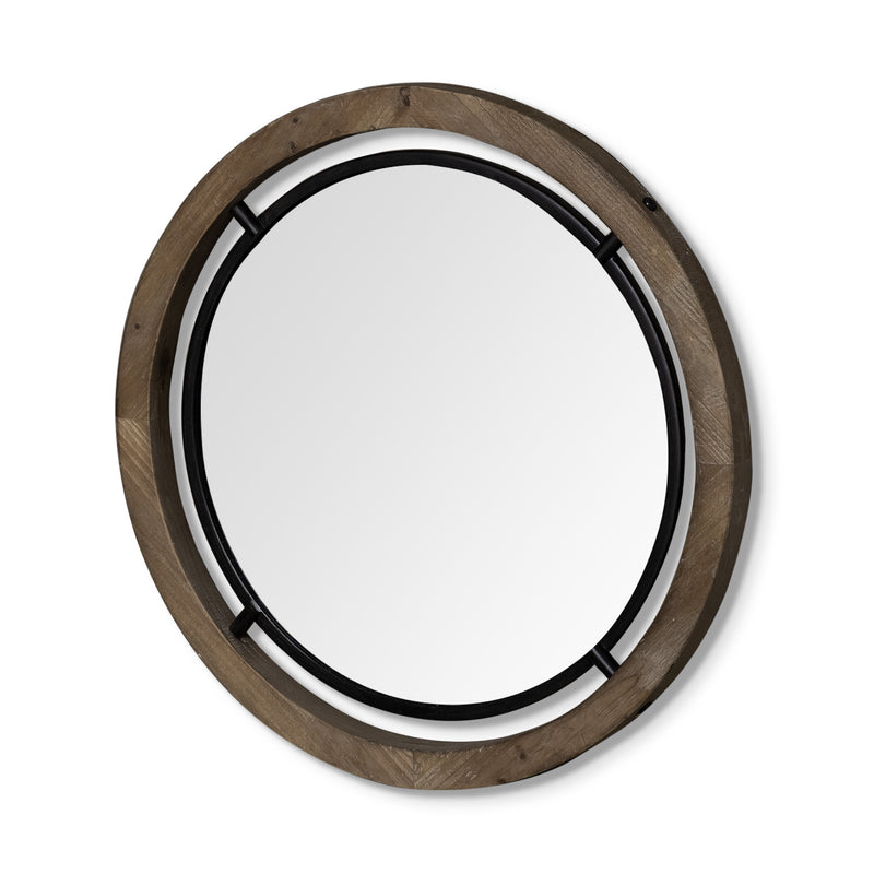 28" Brown Round Wood Framed Accent Mirror - Bed & Bath