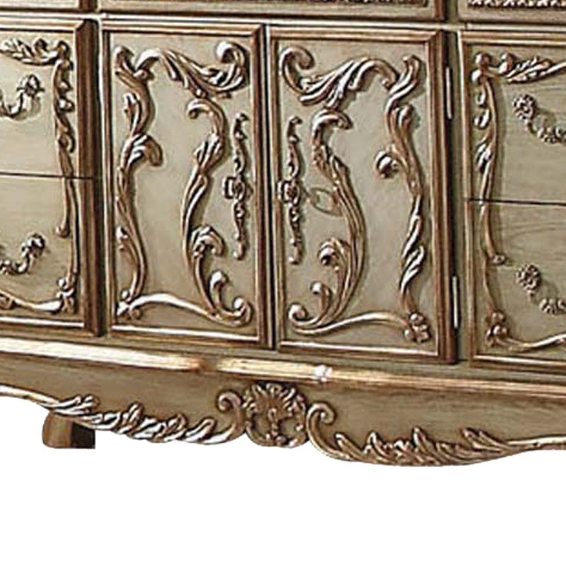 66" Gold Solid Wood Carved Scrollwork Seven Drawer Sideboard with Two Doors - Kitchen & Dining