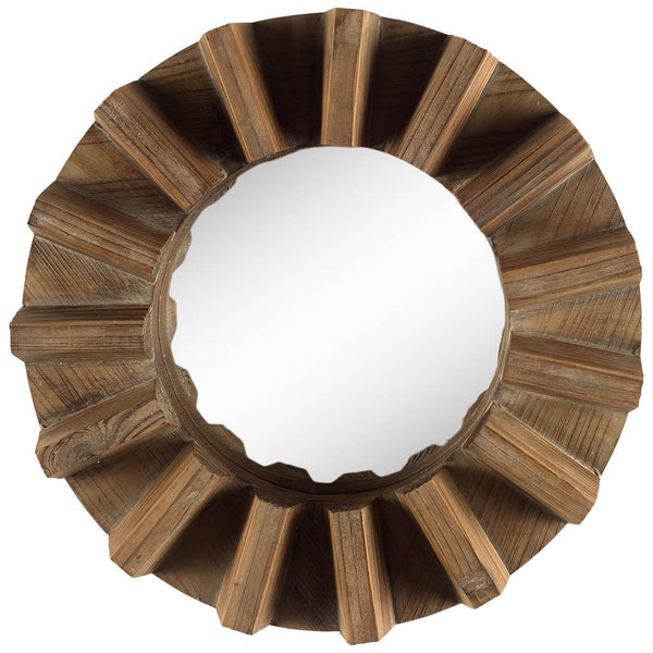 17" Brown Solid Wood Round Geometric Framed Accent Mirror - Bed & Bath