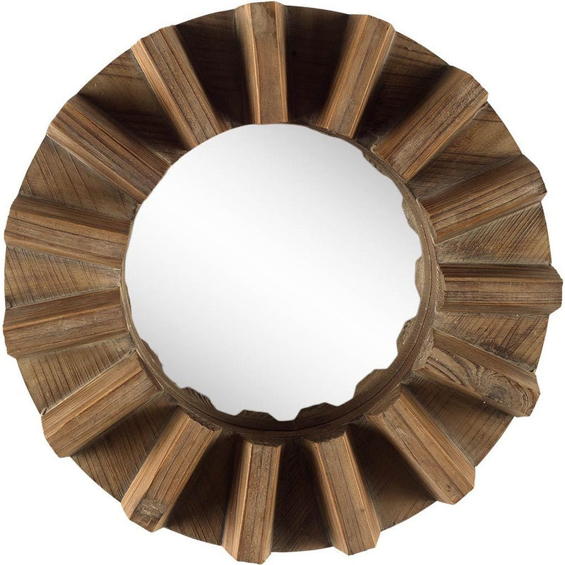 17" Brown Solid Wood Round Geometric Framed Accent Mirror - Bed & Bath