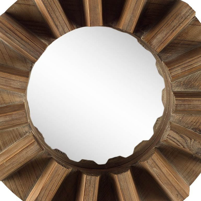 17" Brown Solid Wood Round Geometric Framed Accent Mirror - Bed & Bath