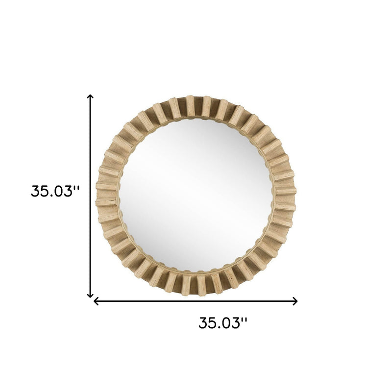35" Round Natural Brown Wood Frame Wall Mirror - Bed & Bath