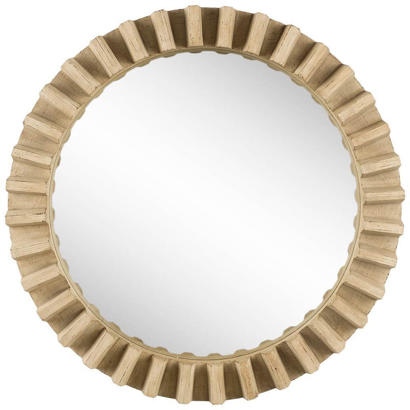 35" Round Natural Brown Wood Frame Wall Mirror - Bed & Bath