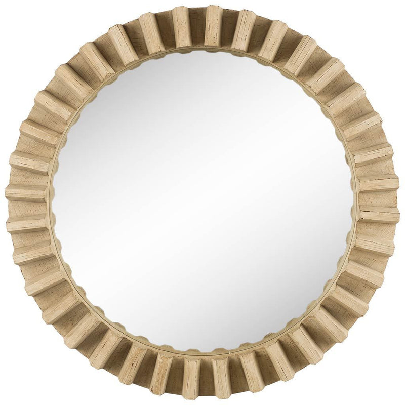 35" Round Natural Brown Wood Frame Wall Mirror - Bed & Bath
