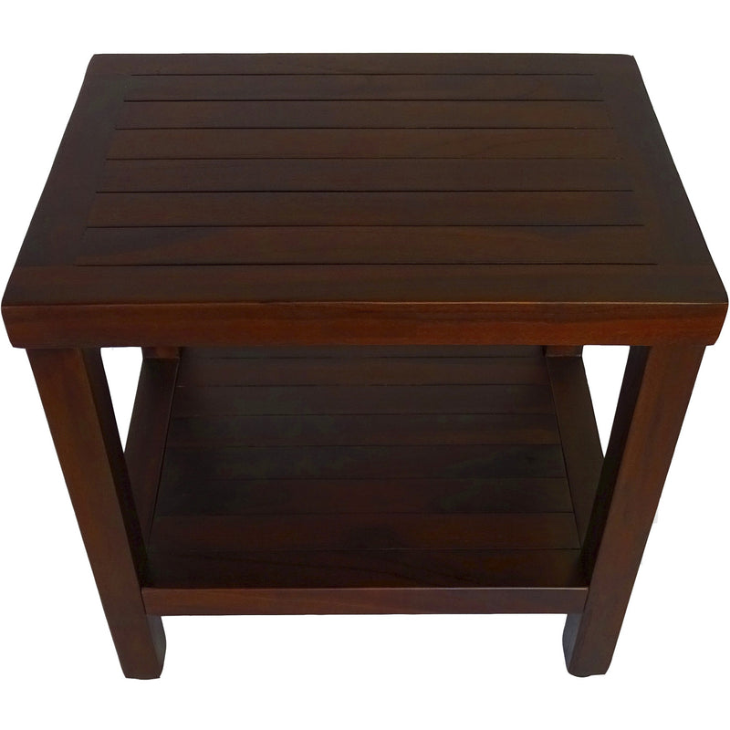 Compact Rectangular Teak Shower Or Outdoor Bench With Shelf In Brown Finish - Bed & Bath