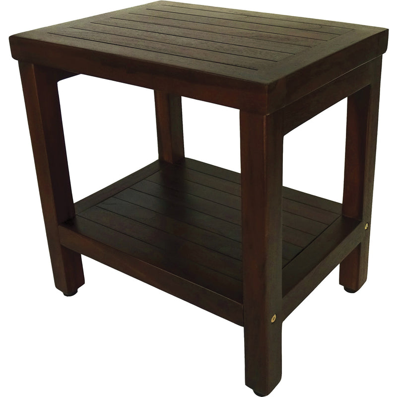 Compact Rectangular Teak Shower Or Outdoor Bench With Shelf In Brown Finish - Bed & Bath
