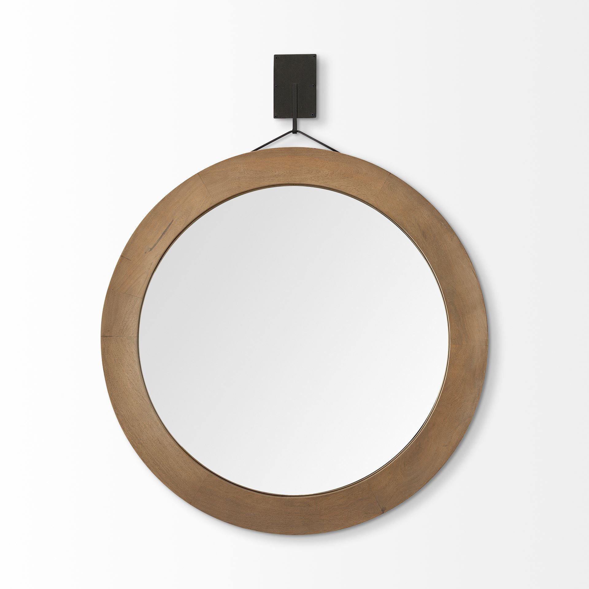 44" Brown Round Wood Framed Rope Hanging Accent Mirror - Bed & Bath
