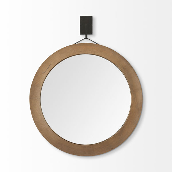 44" Brown Round Wood Framed Rope Hanging Accent Mirror - Bed & Bath