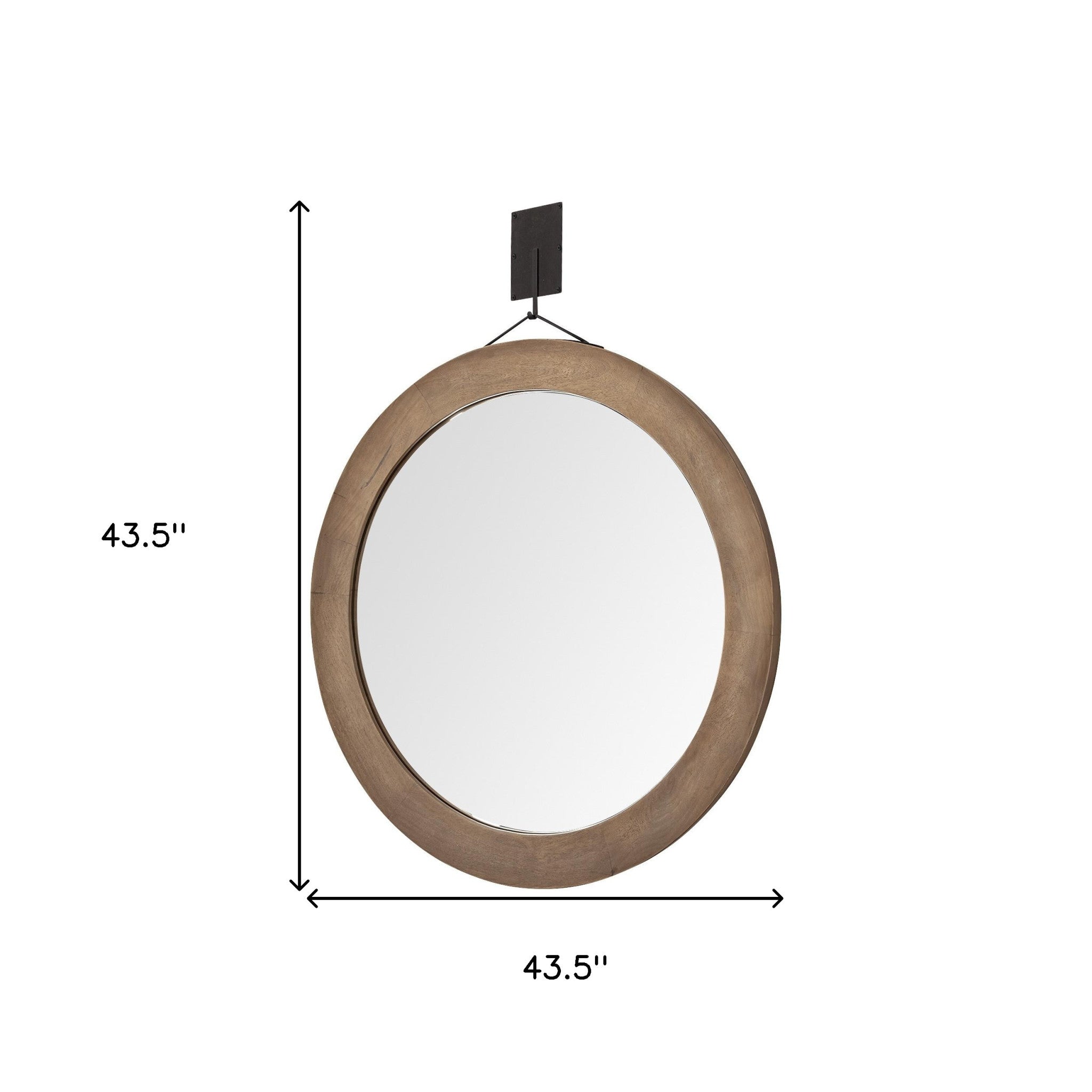 44" Brown Round Wood Framed Rope Hanging Accent Mirror - Bed & Bath
