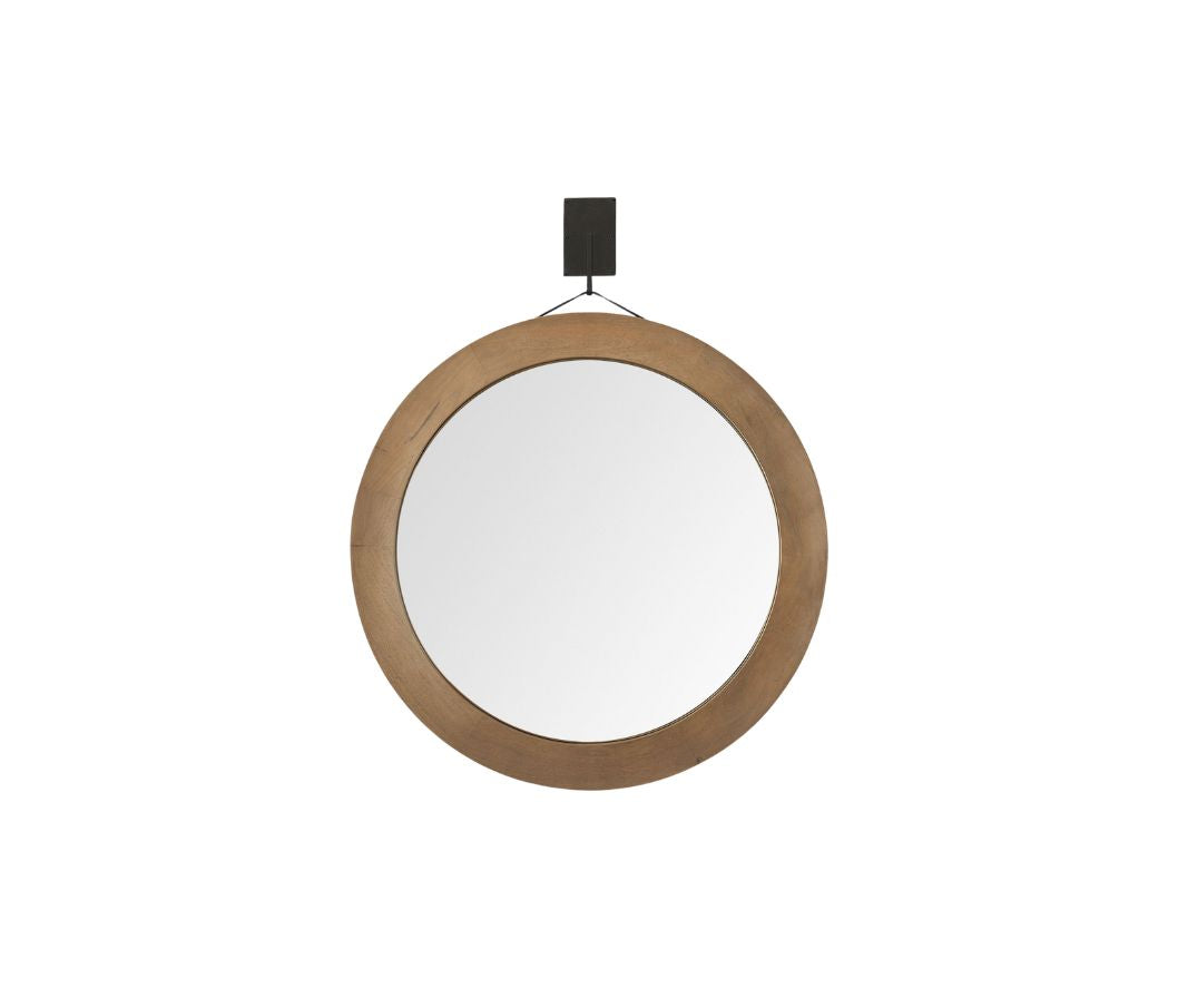 44" Brown Round Wood Framed Rope Hanging Accent Mirror - Bed & Bath